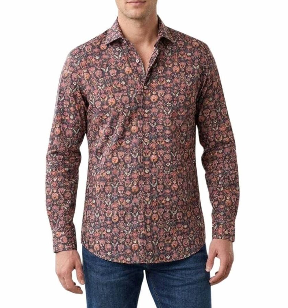 Bogosse Matis black multi floral slim fit button down dress shirts mens 2 / S
